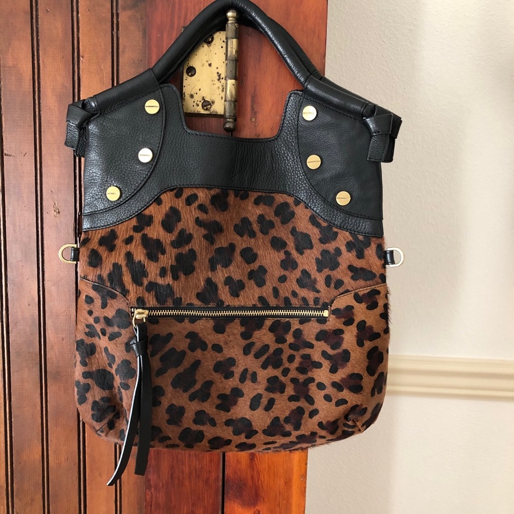 Foley+Corinna mid city tote black cheetah brass